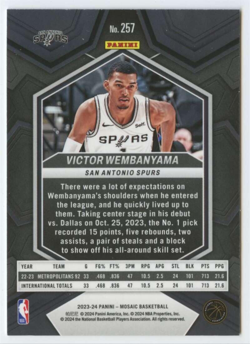 Amazon.com: 2023-24 Panini Mosaic #257 Victor Wembanyama RC